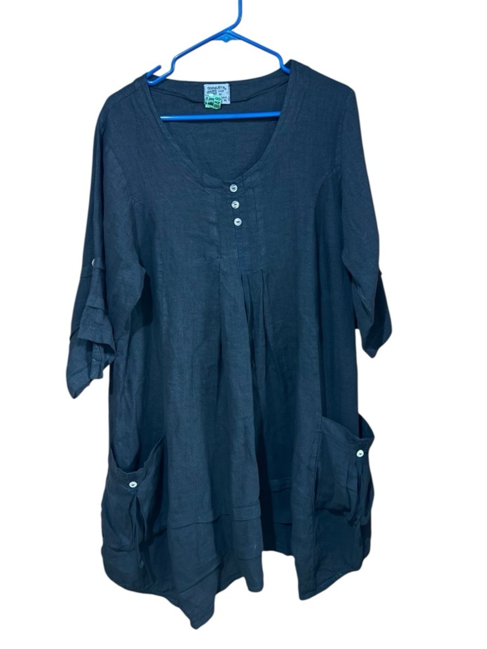 100% Linen Completo Lino By Arthurio Women's Black Button-Front Mini Dress
